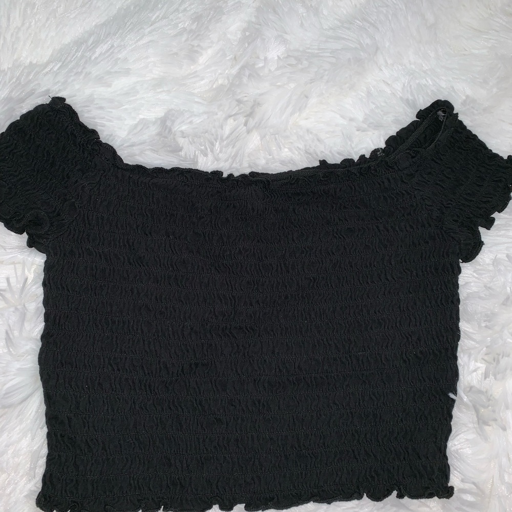 Smocked off the shoulder crop top